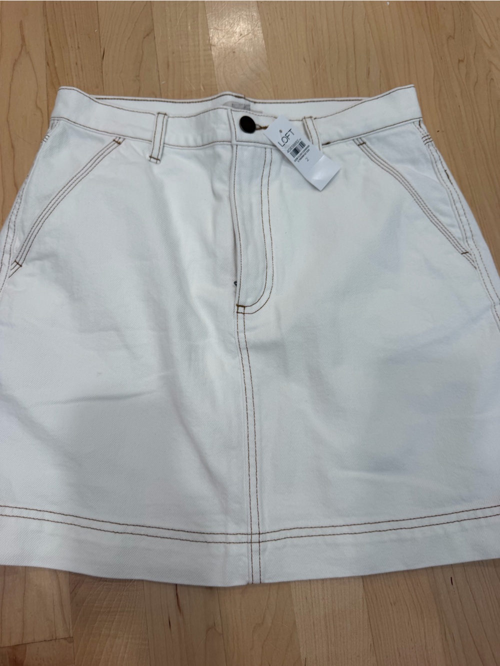 LOFT White Mini Skirt with Contrast Stitching